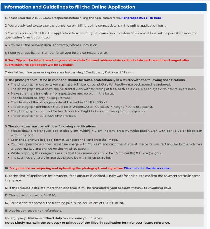 VITEEE application form