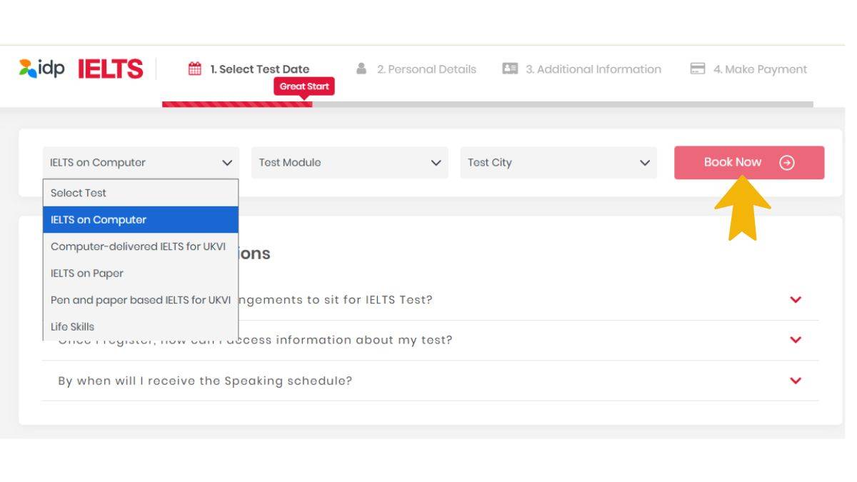 IELTS registration steps