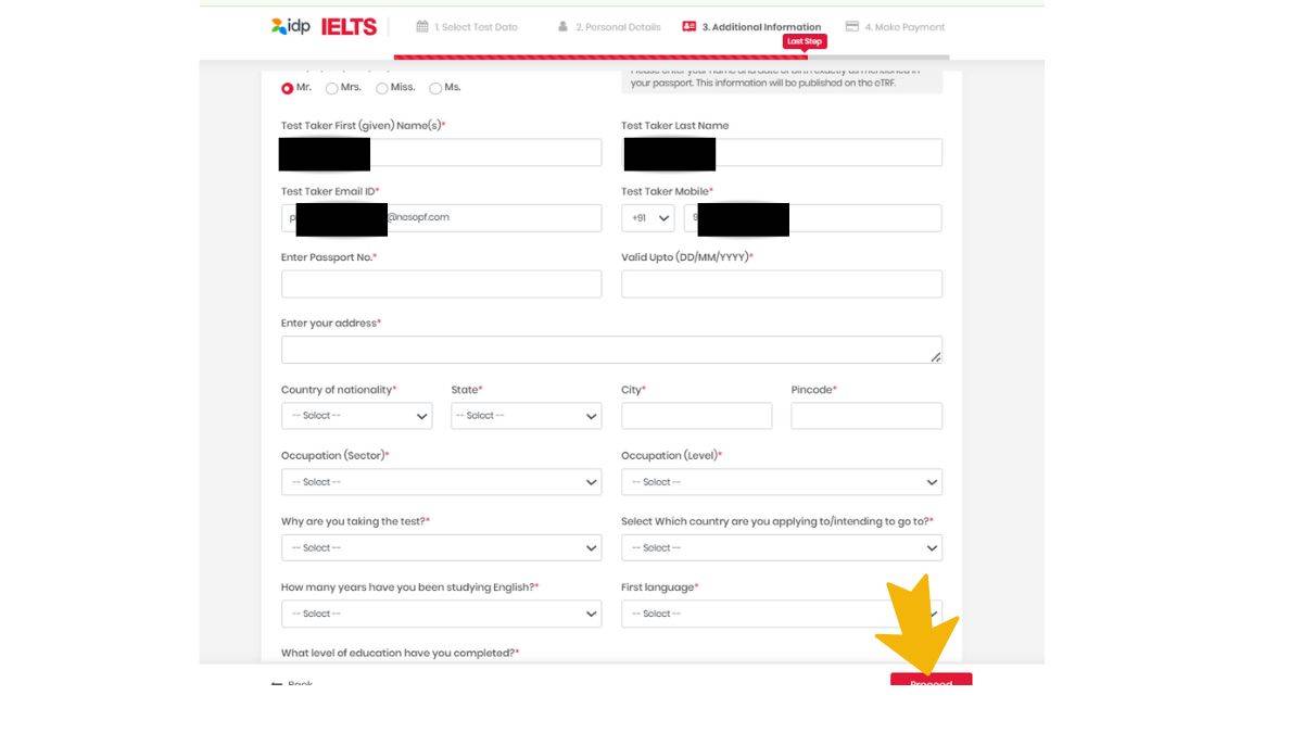 IELTS registration details