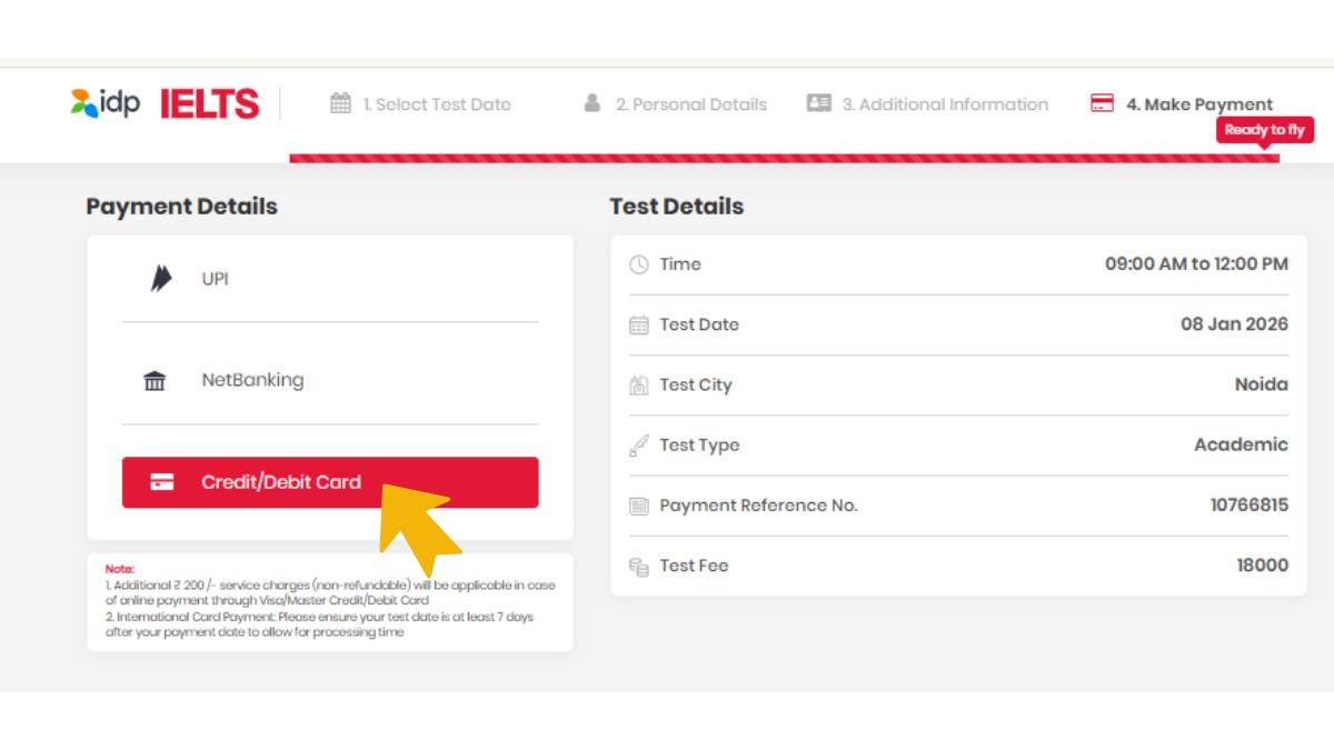 IELTS exam fee payement