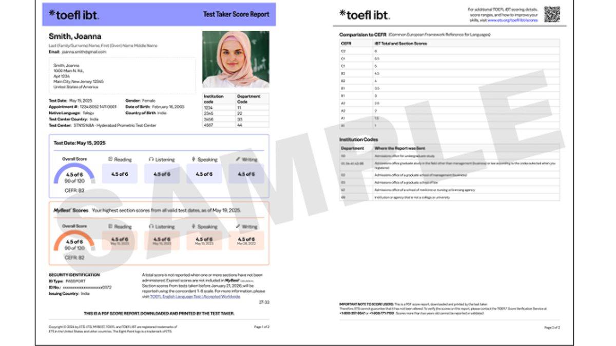 TOEFL score report latest