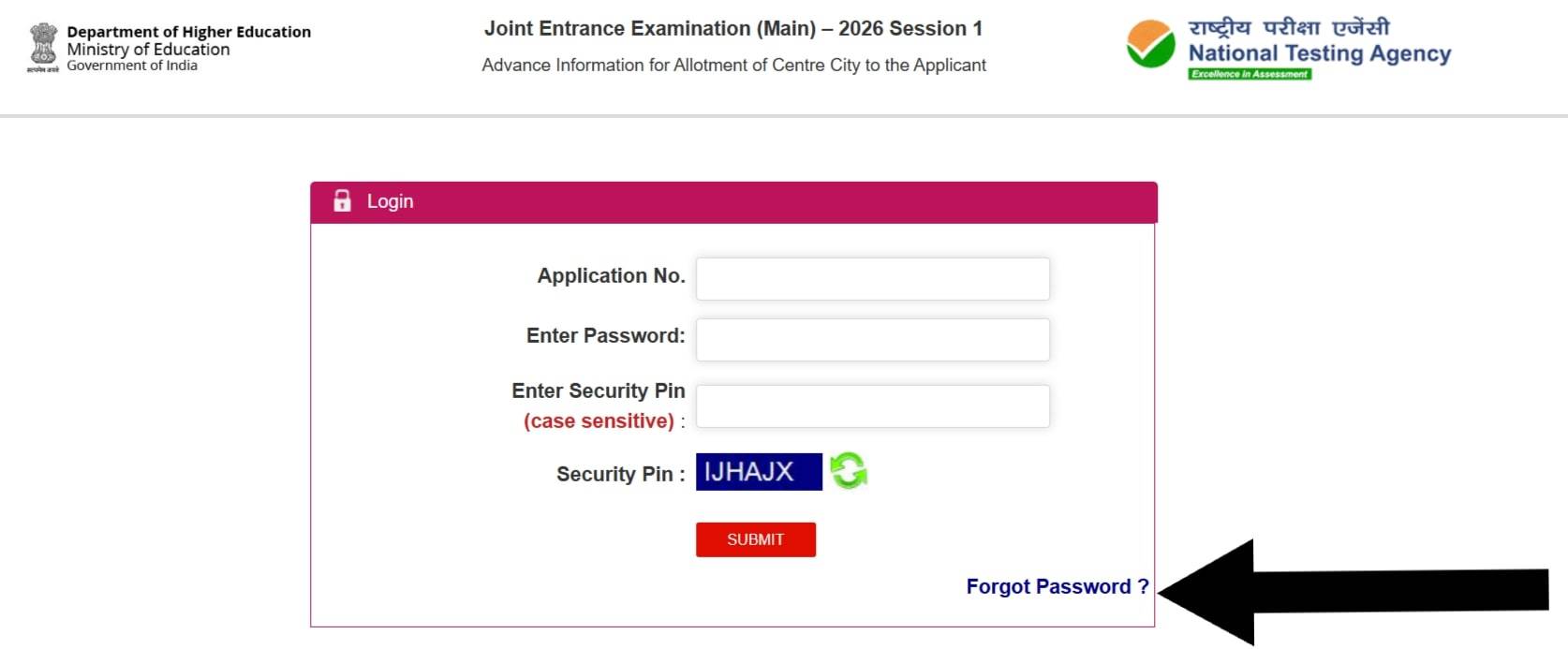 JEE Main password reset and recovery
