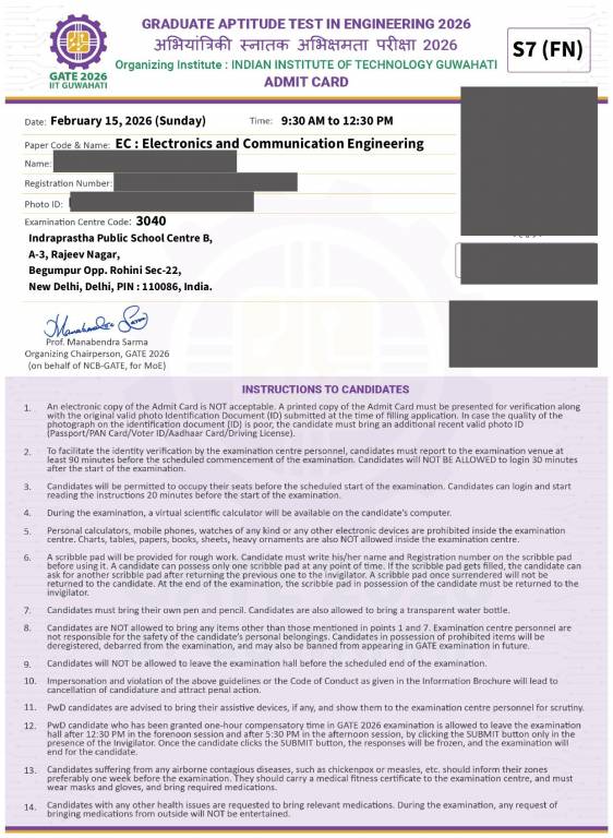 GATE 2026 Admit Card Released