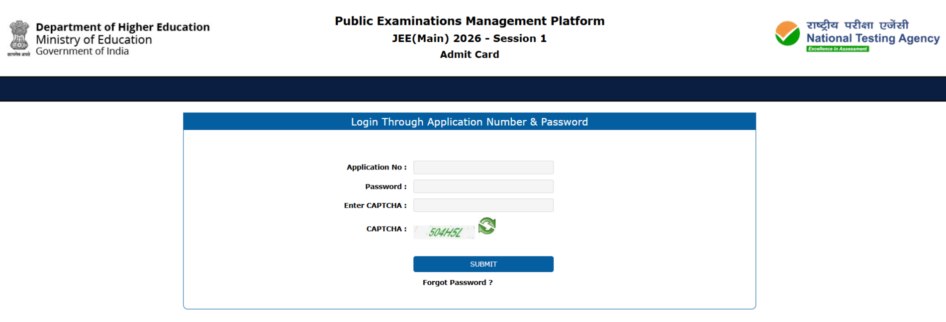 JEE Main 2026 hall ticket login window
