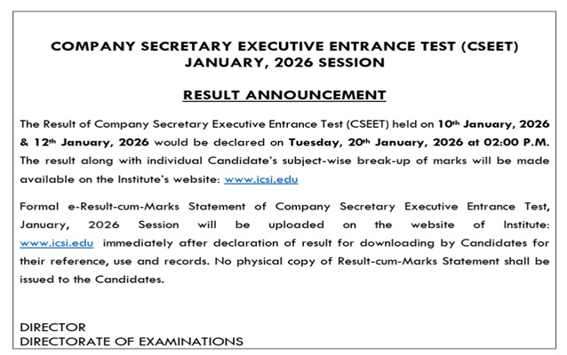 CSEET Jan 2026 Result Date