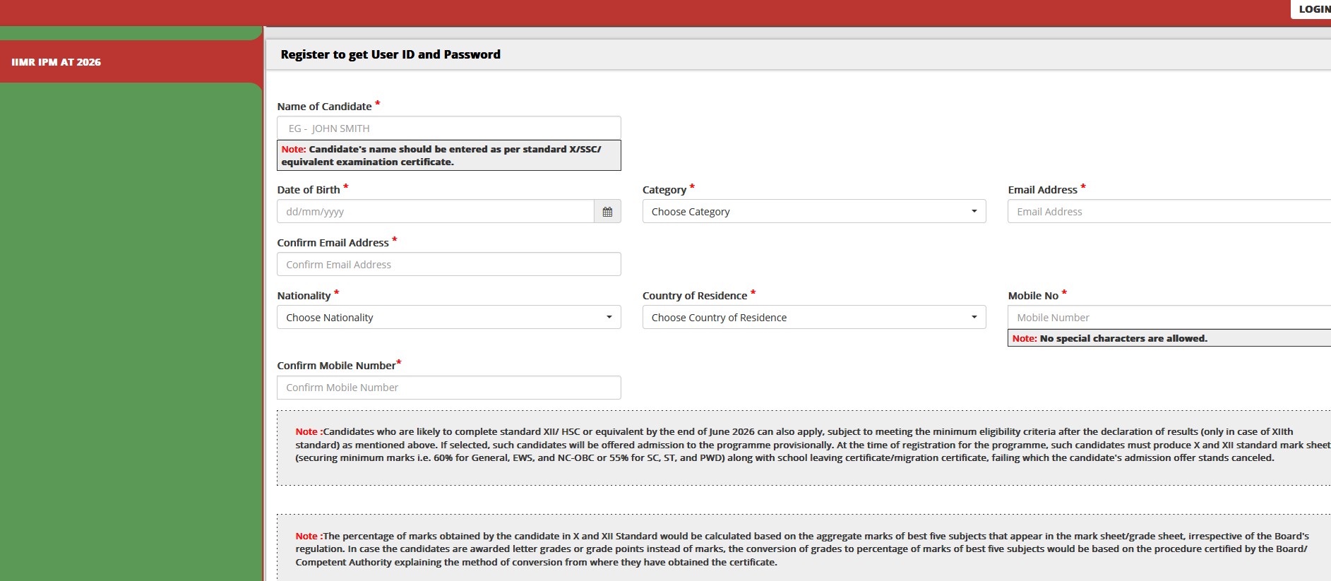 IPMAT Rohtak application 2026 snapshot