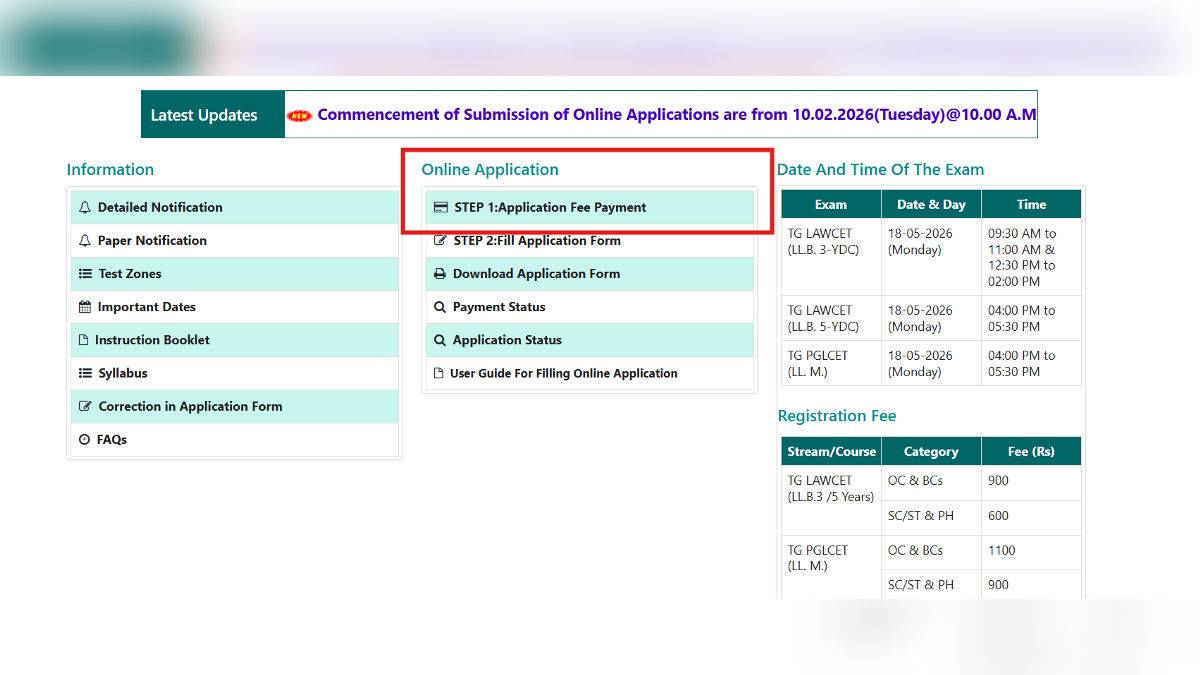 TSLAWCET Fee Payment Step 1
