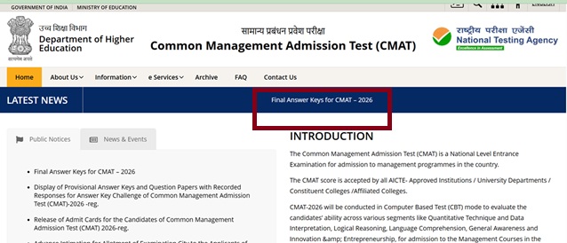 CMAT 2026 final answer key out