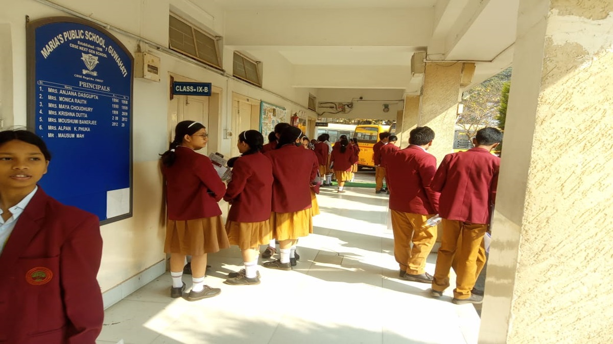 Students standing outside the exam hall