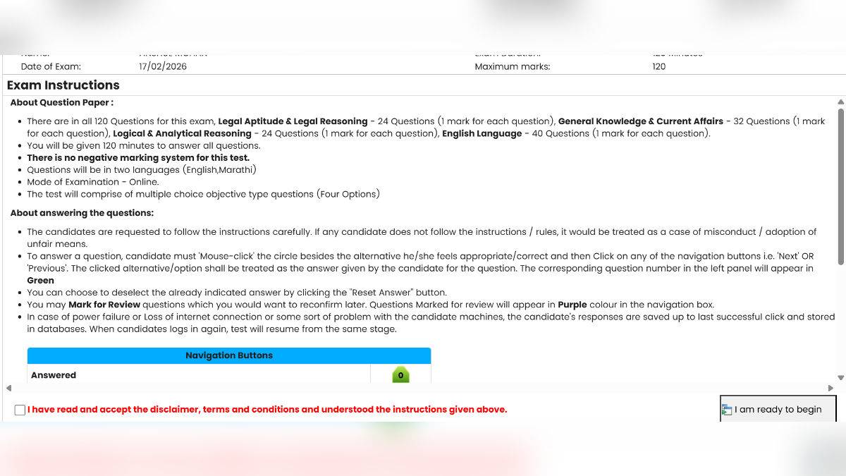 MHCET Exam Interface