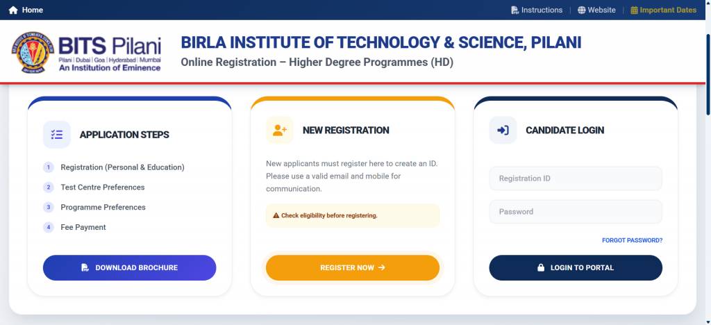 BITS HD 2026 application form portal