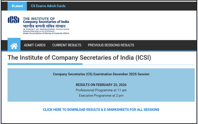 ICSI CS Result Dec 2025 Direct Link