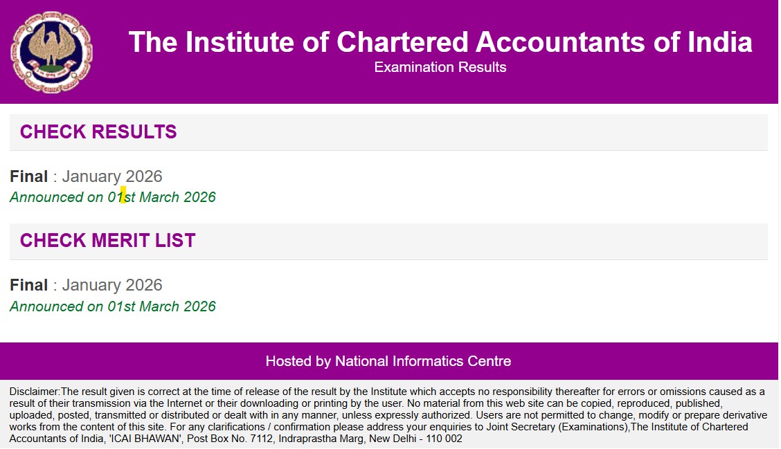 CA Final Result Jan 2026 OUT
