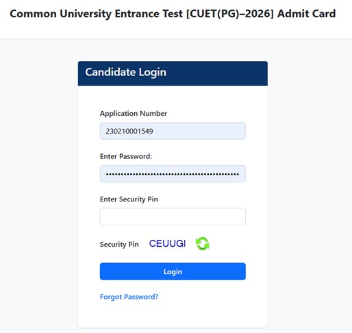 CUET PG hall ticket 2026