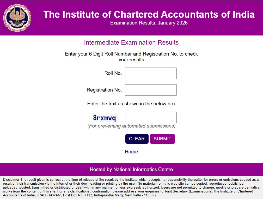 ICAI CA Intermediate Result Jan 2026 Login