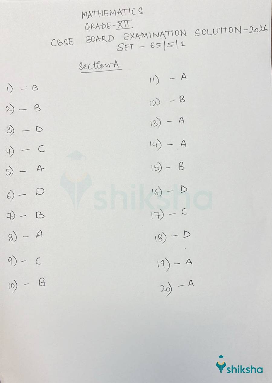 CBSE Class 12 Maths Answer Key 2026 for QP Code-65/5/1