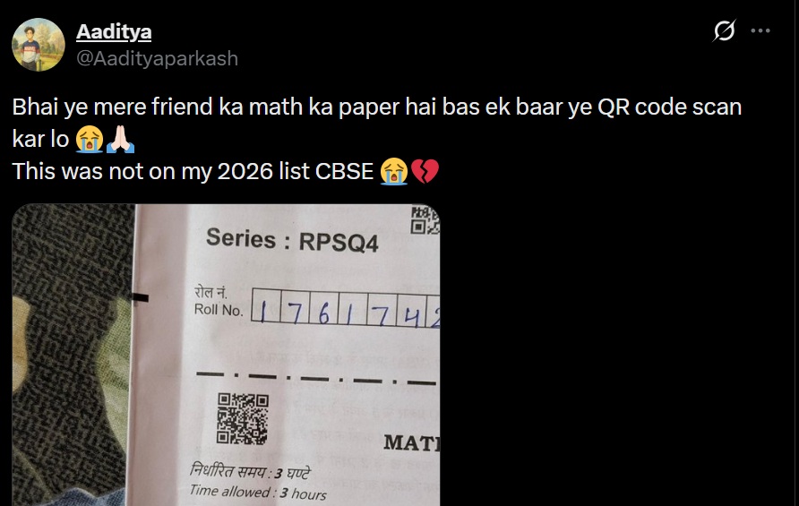 Tweet of CBSE Maths Question QR Code