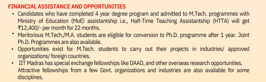 GATE 2026 IIT Madras Financial Assistance