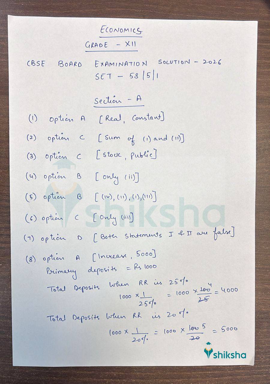 CBSE 12th Class Economics Answer Key 2026