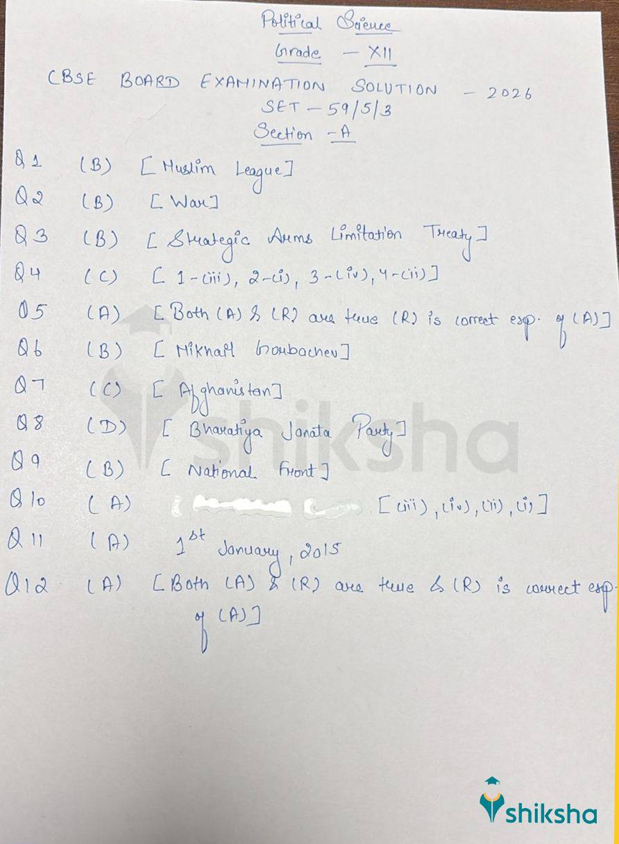 CBSE 12th Political Science Answer Key 