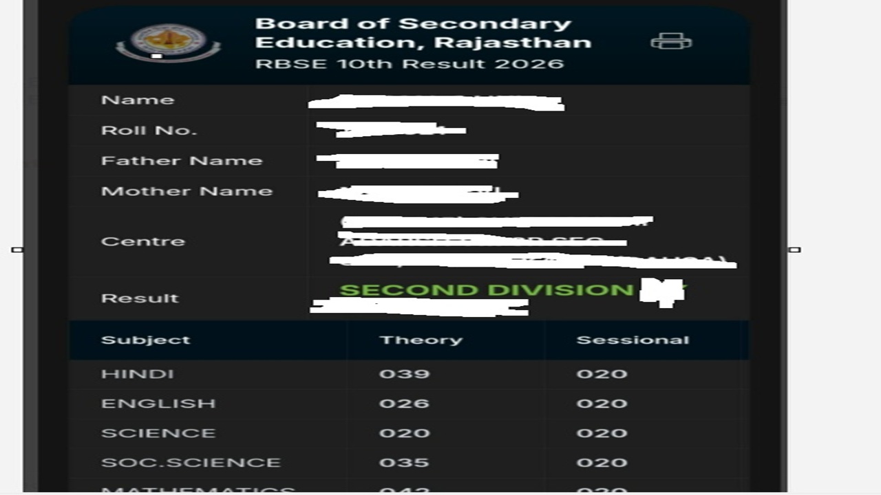 RBSE 10th result 2026