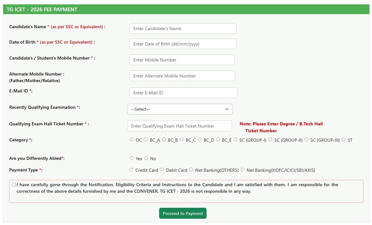 TG ICET 2026 Application Fee
