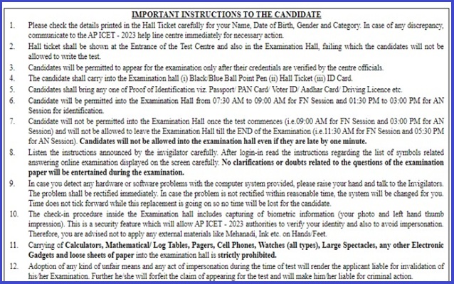 AP ICET 2026 Exam Day Instructions