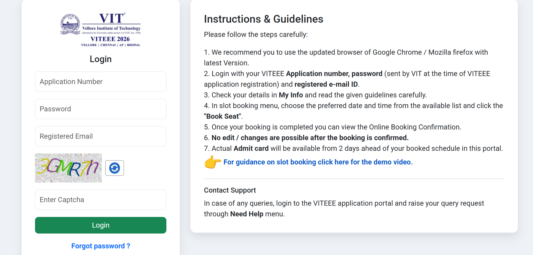 VITEEE 2026 slot booking link out