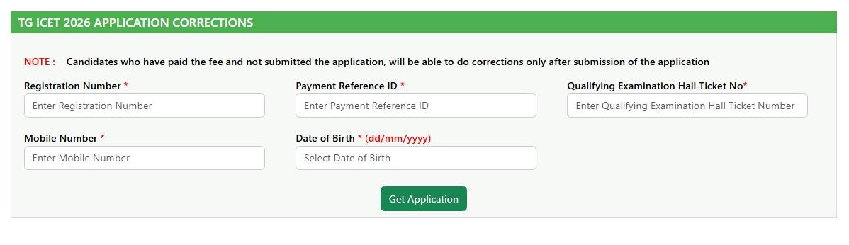 TG ICET 2026 Application Form Correction