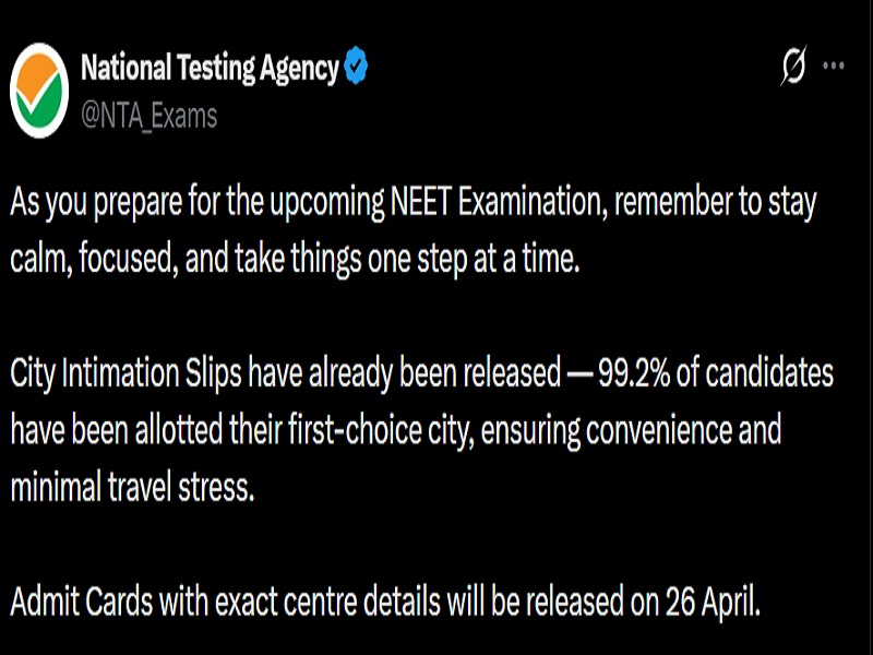 NEET Admit Card Release DATE