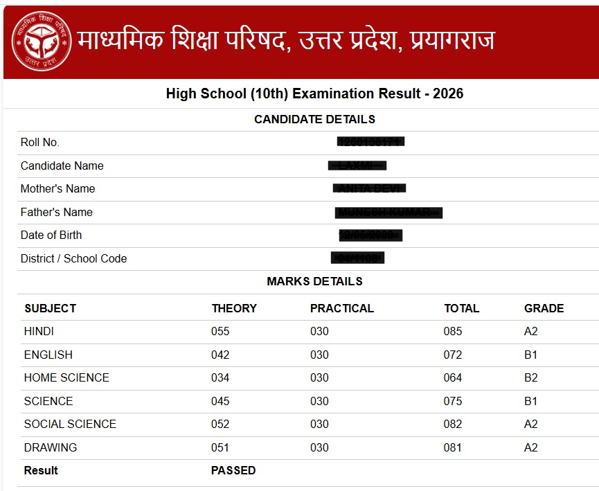 UP Board 10th Marksheet 2026