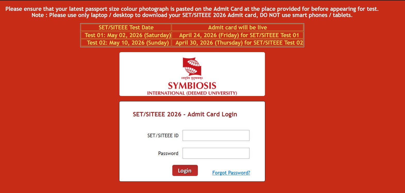 SET Exam Hall Ticket 2026