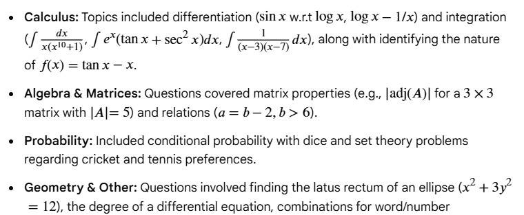 KCET Maths Memory Based Questions
