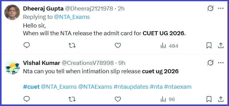 CUET UG 2026 City Slip Tweet