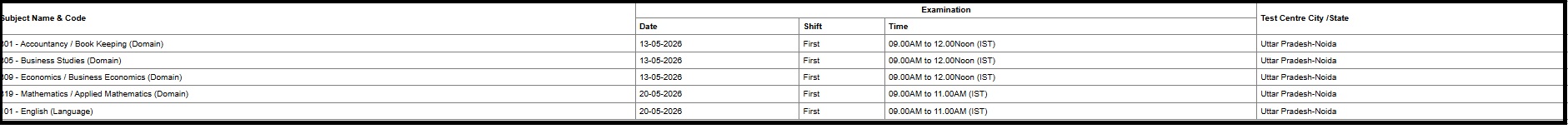 CUET UG Datesheet 2026