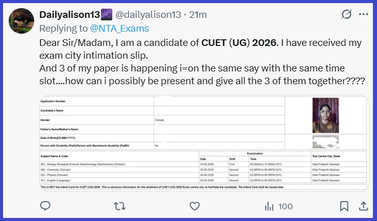 CUET Slip 2026 Error