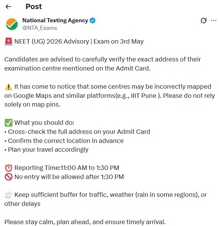 NTA NEET Tweet