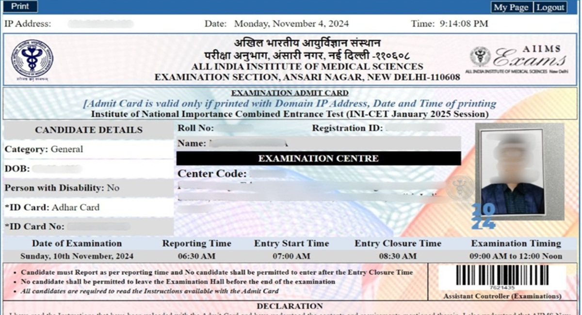 INICET 2026 Admit Card