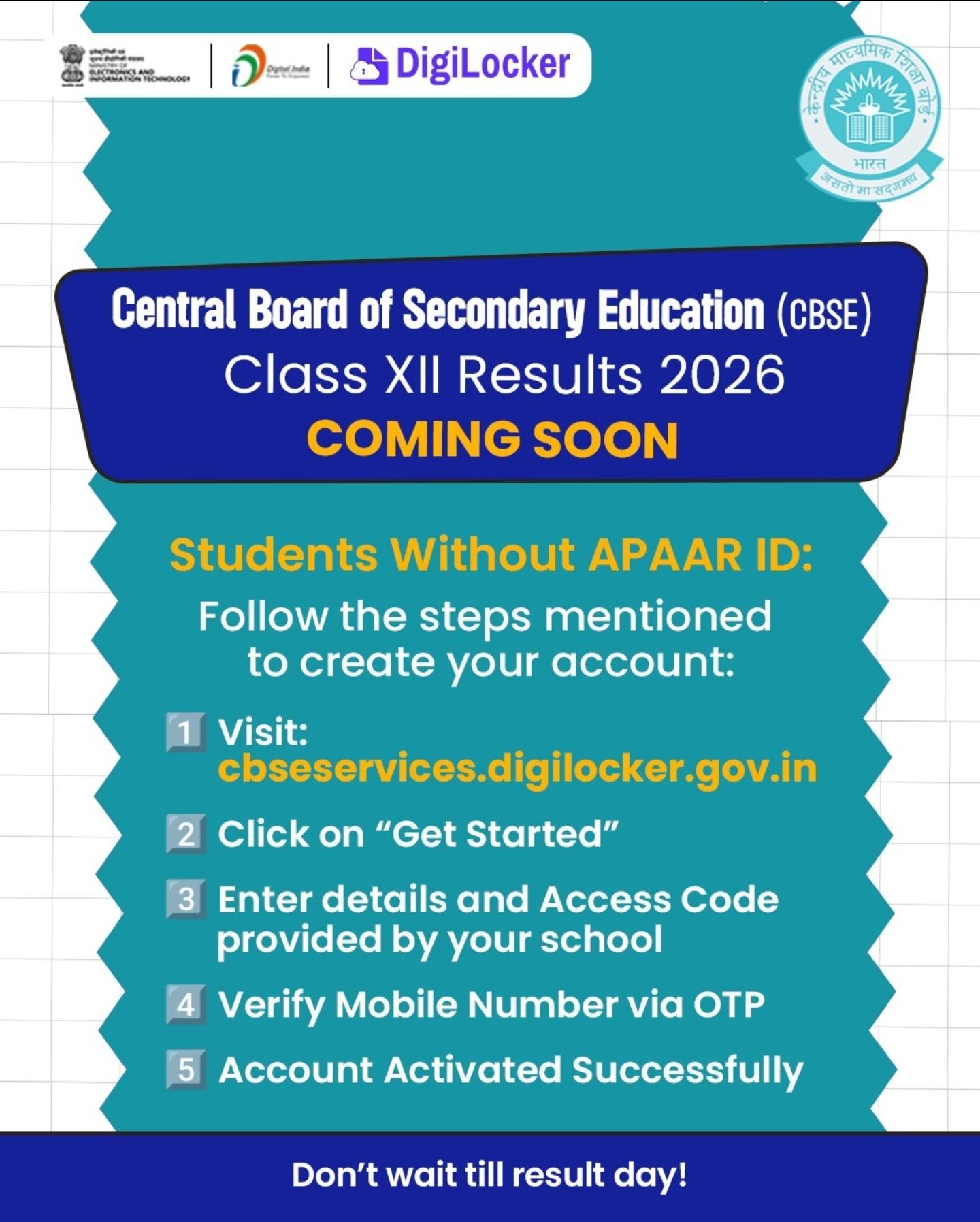 How to check CBSE 12th result without APAAR ID?