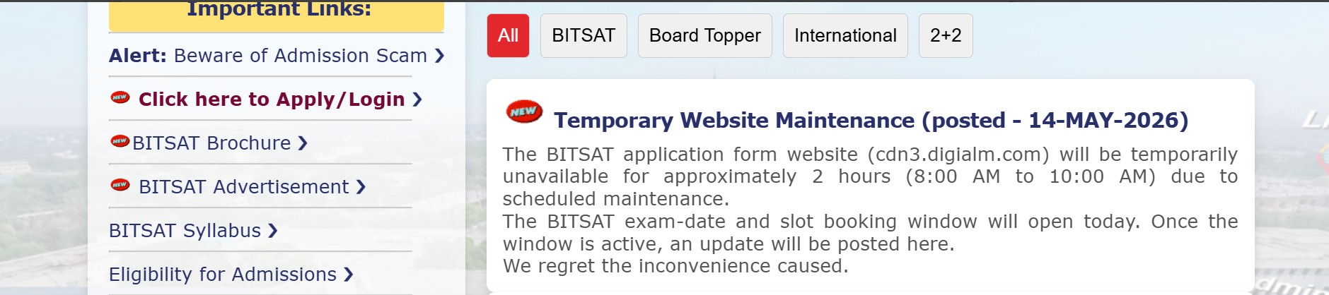 bitsat-website-update