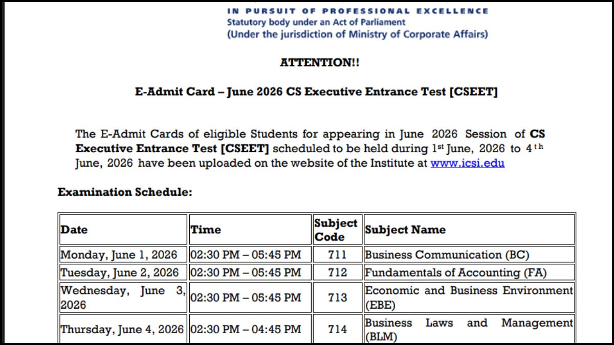 CSEET June Dates 2026