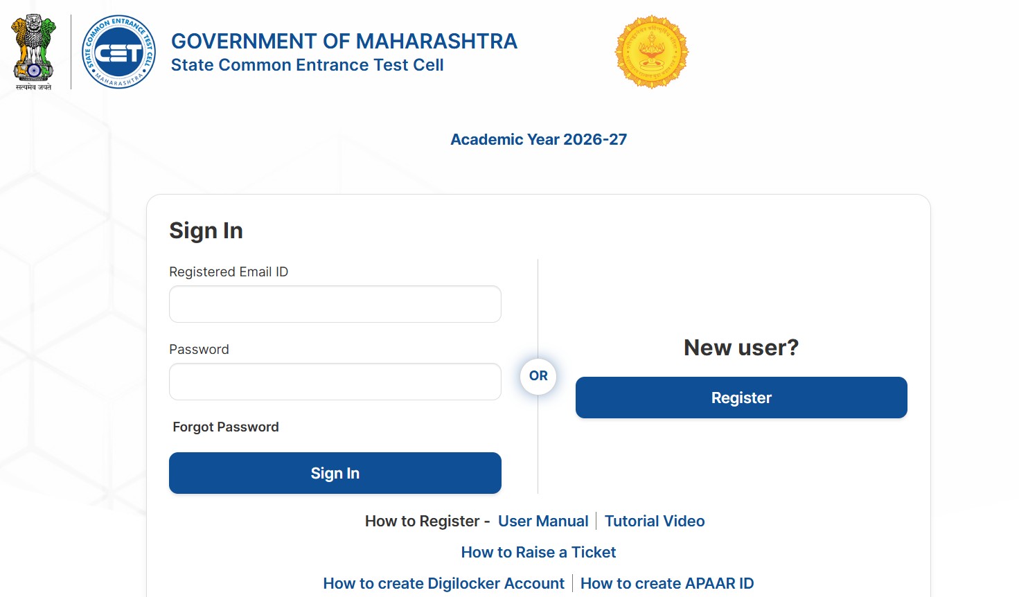 MAH BBA CET login portal