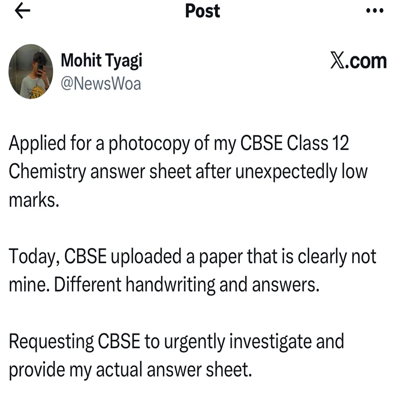 CBSE answer sheet mismatch
