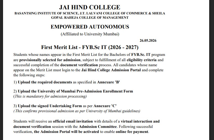 Jai Hind College Admission Process 2026