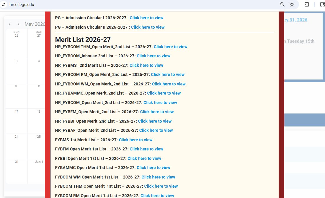 HR College Mumbai Merit List 2026