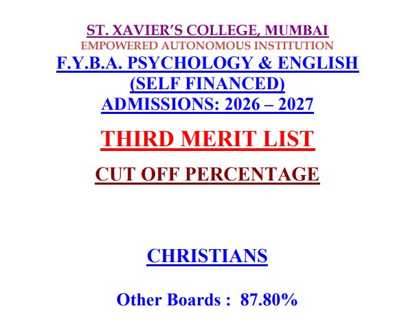 St. Xavier's College BA Cutoff 2026