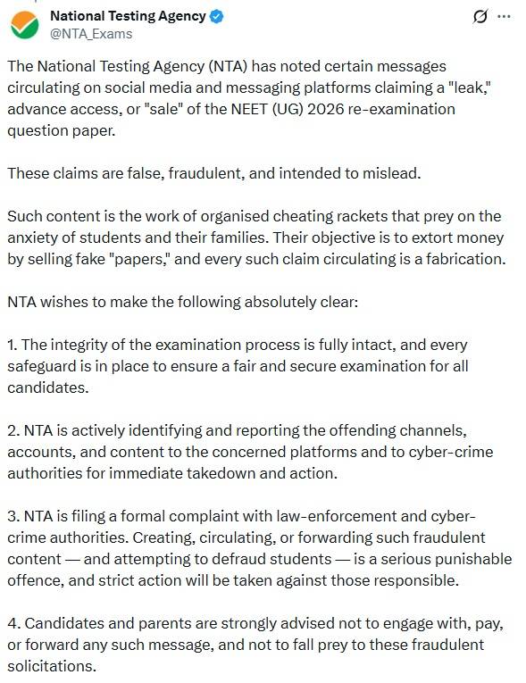Re NEET 2026 Paper Leak Claims Dismissed