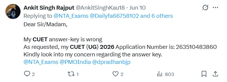 CUET Answer Key 2026 Issue