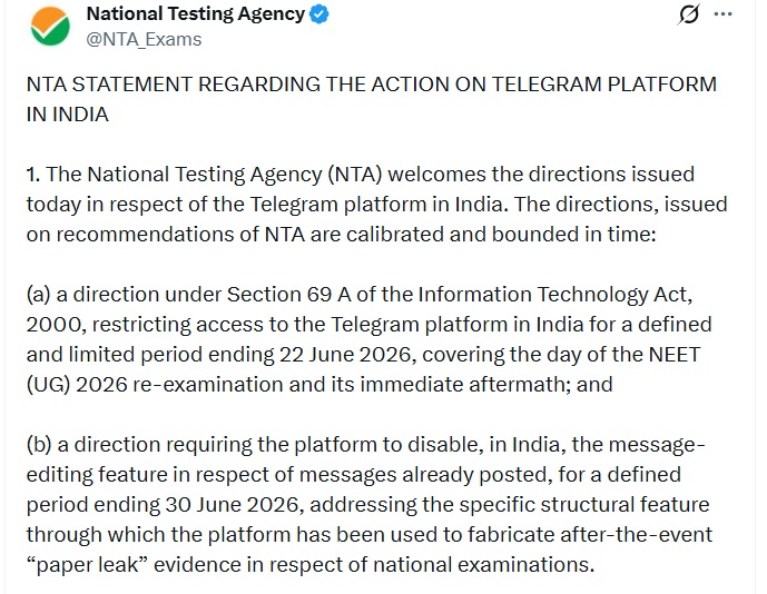 India Blocks Telegram till June 22