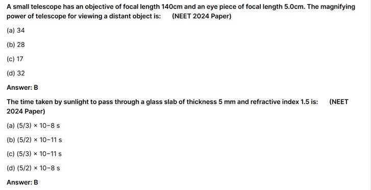 Ray Optics NEET PYQ